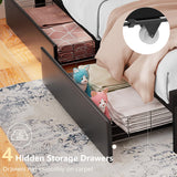 Alohappy Queen Bed Frame with USB Charging, LED Lights & Storage Drawers, Upholstered Platform in Black Alohappy