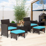 Tangkula 5 Pieces Wicker Patio Furniture Set with Waterproof Cover,Patiojoy Outdoor Cushioned Chairs and Ottoman Set with Single-Door Storage Coffee Table,Space-Saving Tangkula