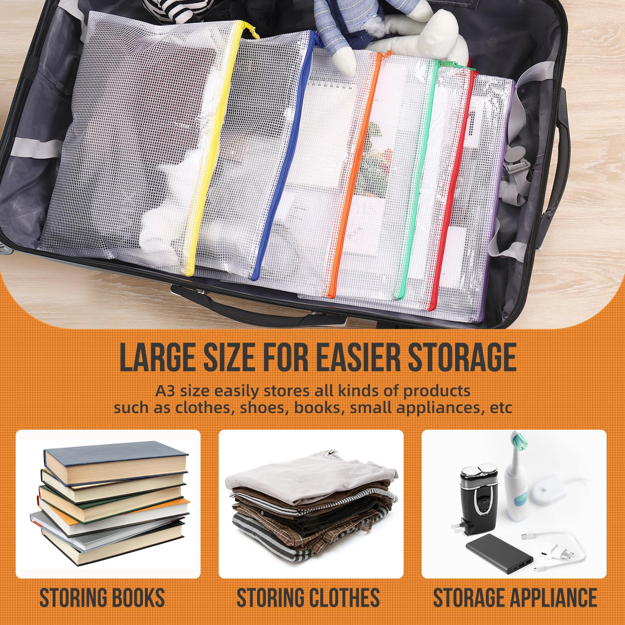 24pcs Mesh Zipper Pouch File Bags Puzzle Storage Bags, A3 17x12 Inches Large Reusable Zipper Pouches for Organizing Classroom Board Game Organization YOPCDJ