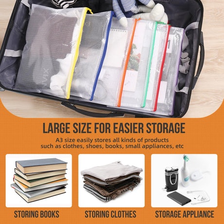 24pcs Mesh Zipper Pouch File Bags Puzzle Storage Bags, A3 17x12 Inches Large Reusable Zipper Pouches for Organizing Classroom Board Game Organization YOPCDJ