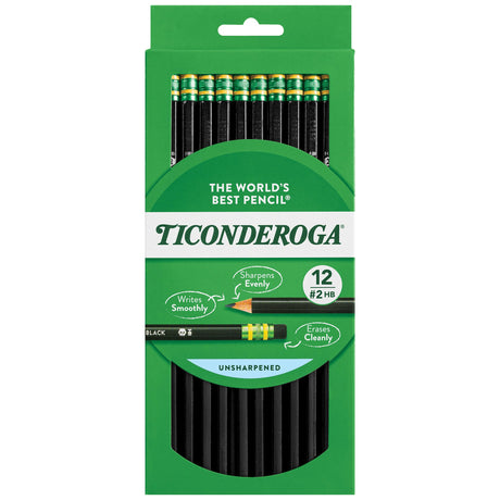 Ticonderoga Pencils, Wood-Cased Graphite, #2 HB Soft, Black (13953) (Pack of 6, 72 Count Total) Ticonderoga