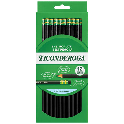 Ticonderoga Pencils, Wood-Cased Graphite, #2 HB Soft, Black (13953) (Pack of 6, 72 Count Total)