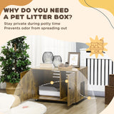 PawHut Hidden Cat Litter Box Enclosure, Cat Washroom Storage Bench Side End Table - Rustic Brown PawHut