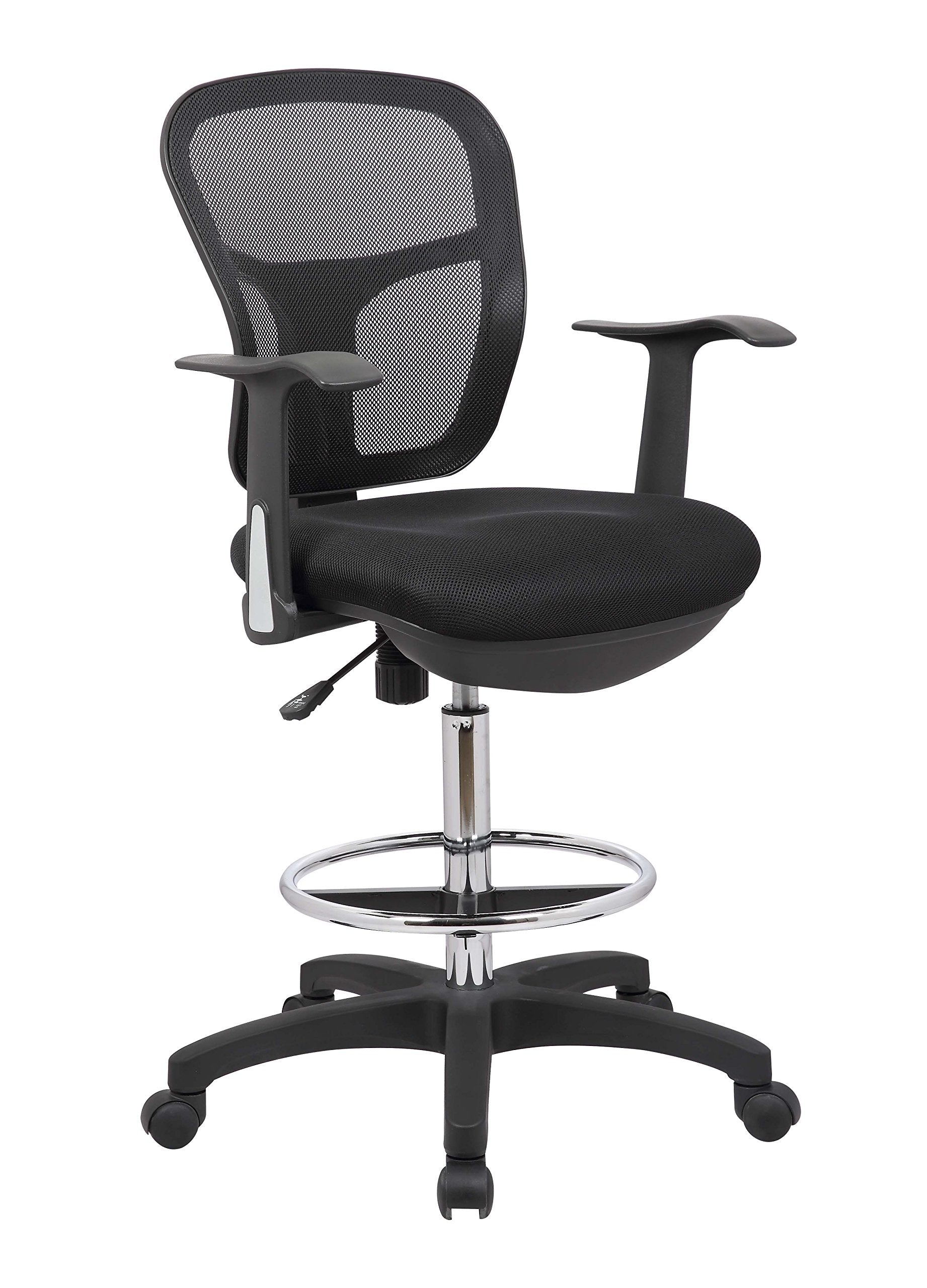 OfficeFactor Drafting Chair Tall Office Chair with Arms Executive Ergonomic Standing Desk Chair with Anti Scratch Wheels and Footrest - WoodArtSupply