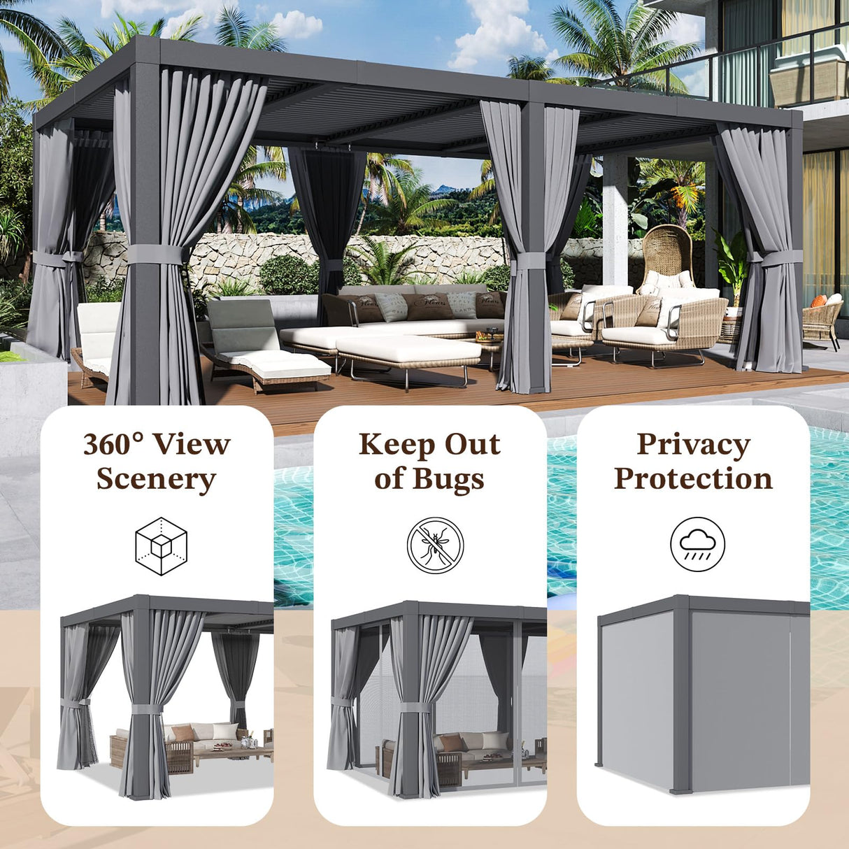 Jolydale Louvered Pergola 12ft x 20ft Outdoor Aluminum Pergola with Adjustable Top for Decks, Gardens and Backyards, Gray Jolydale