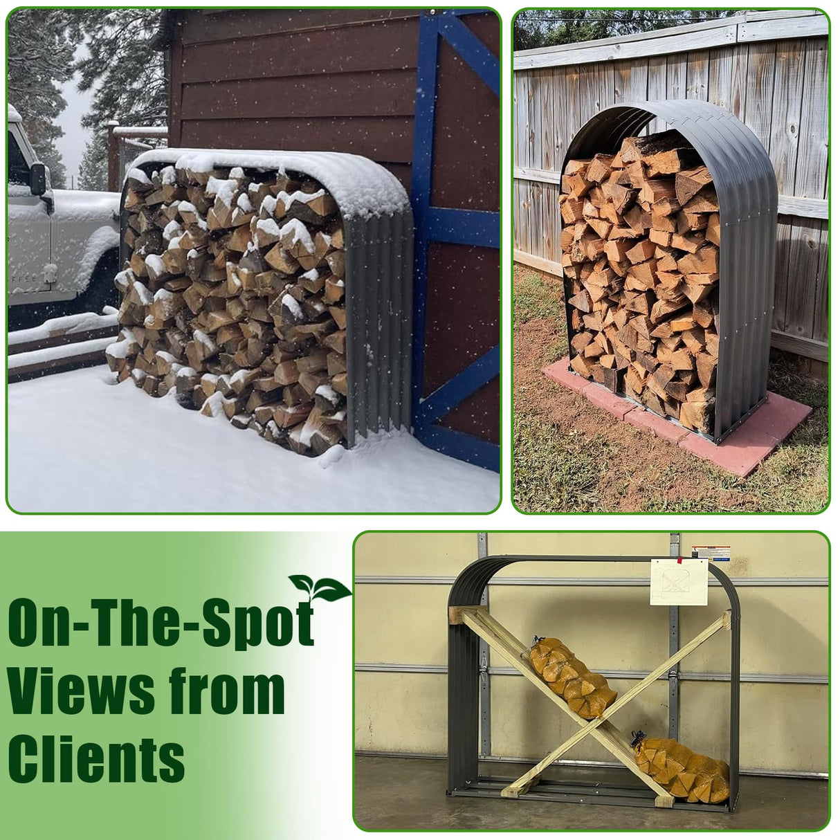 A ANLEOLIFE Galvanized Steel Firewood Storage Shed Outdoor Corrugated Metal Log Rack, Heavy Duty Log holder Lumber Storage Stand -Trio Gray A ANLEOLIFE