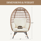 Yaheetech Egg Rattan Chair, Indoor/Outdoor PE Rattan Egg Basket Lounge Chair w/ 4 Cushions, Oversized Egg-Shaped Chair w/Metal Frame Stand for Patio, Backyard, Living Room - Light Brown/Ivory Yaheetech