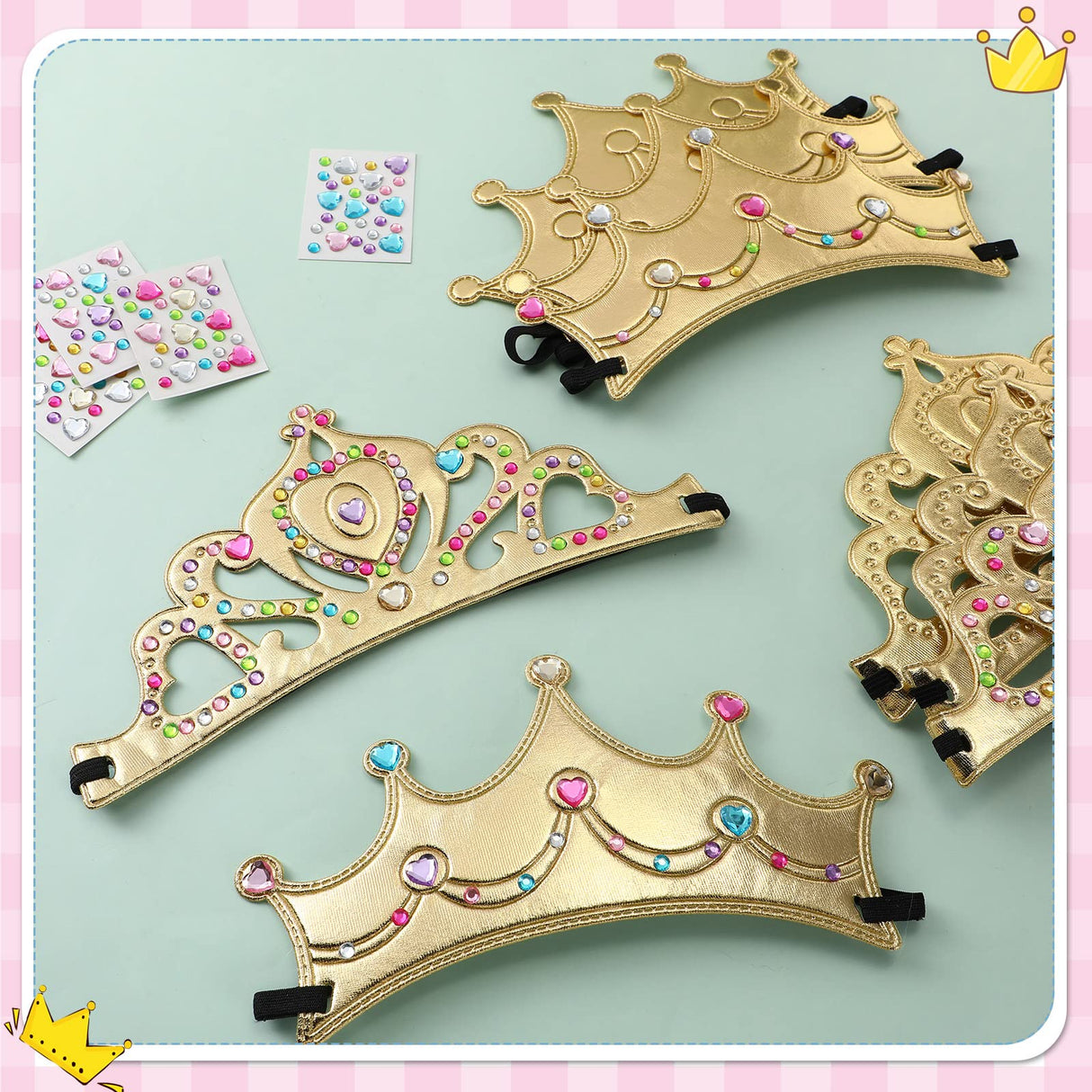 Jexine 100 Pieces Foam Crowns Set for Kids Princess Tiaras Making Kits 60 Pcs Foam Princess Crowns and 40 Sheets Crystal Diamond Sticker for Kids' Party Supplies Decoration Craft Jexine