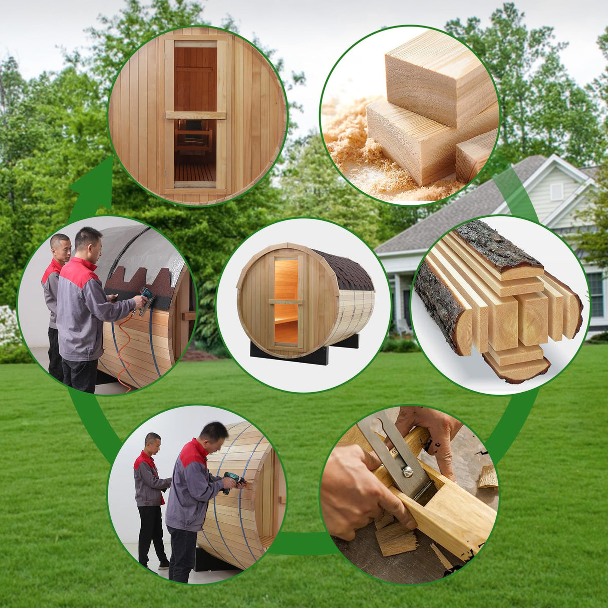 DUTHSS Customize Outdoor Barrel Sauna Rooms with Porch,4-6 Person Wooden Steam Sauna with 6000kw Electric Stove Tempered Glass Sauna Stone Sauna Kits Duthss