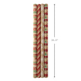 Hallmark Christmas Wrapping Paper Bundle with Cut Lines on Reverse, Kraft (Pack of 4, 88 sq. ft. ttl) Red Trucks, Snowflakes, Stripes, Merry Christmas (5JXW1038) Hallmark
