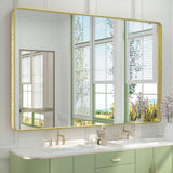TETOTE 60 x 40 Inch Brushed Gold Frame Mirror, Brass Bathroom Vanity Mirror for Wall, Modern Rectangle Round Corner Matte Framed Mirror (Horizontal/Vertical) TETOTE