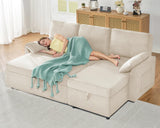 AMERLIFE Sleeper Sofa, 2-in-1 Sofa Bed with Storage Chaise, Pull Out Sofa Couch for Living Room, Guest Room, Linen Beige AMERLIFE