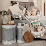 Poofzy Farmhouse End Tables Set of 2, Galvanized Metal Decor Side Table with Wood Lid, Coffee Table Storage Stool for Living Room (White) Poofzy