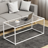 Coffee Table Glass Center Table,Modern Minimalist Coffee Table for Living Room,Tempered Glass-top with Sturdy Metal Frame, Easy Assembly,39.4 x 18.9 x 17.7 Inches,White Easy Paws