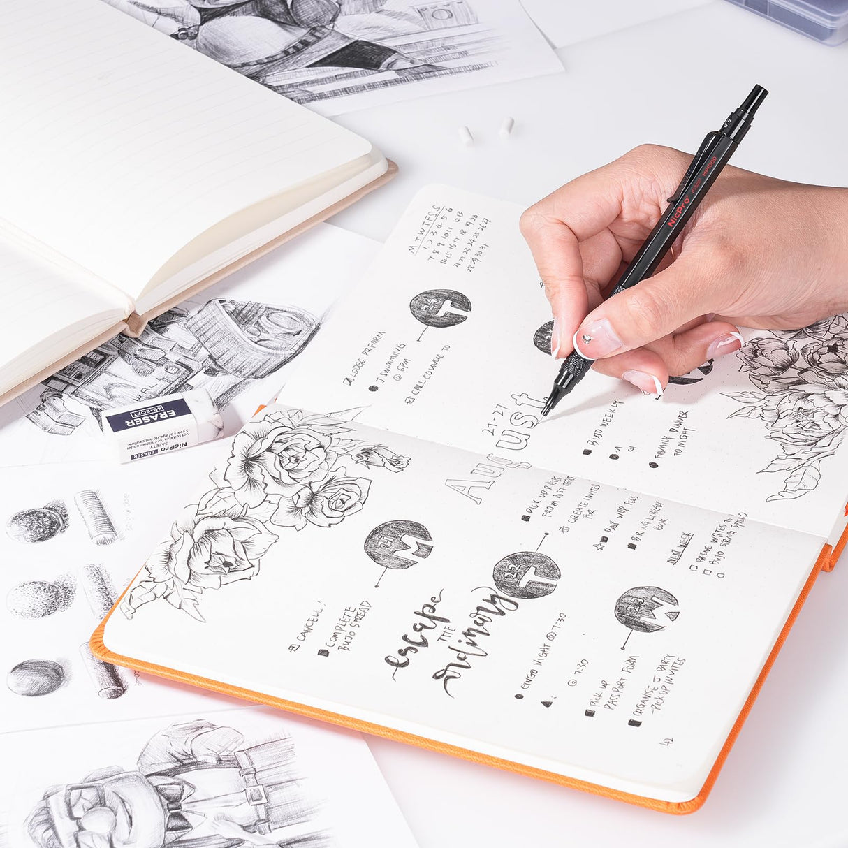 Nicpro 35PCS Black Metal Mechanical Pencils Set in Case, Art Drafting Pencil 0.5, 0.7, 0.9 mm & 3PCS 2mm Graphite Lead Holder for Drawing Sketching With 20 Tube Lead Refills(6B 4B 2B HB 2H 4H Colors) Nicpro