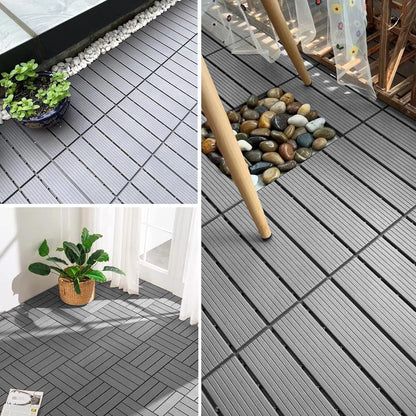 Interlocking Deck Tiles, 12 PCS 12” x 12” Patio Tiles Waterproof Plastic Outdoor Flooring Covering All Weather for Walkway Front Porch Poolside Balcony Backyard, Gray