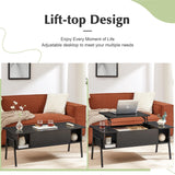 VECELO Wood Lift Top Coffee Table with Hidden Compartment and Storage Shelf for Living Room/Office Reception, Rising Tabletop, Brown, Large, Black VECELO