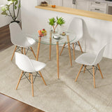 Tangkula 5-Piece Dining Table Set for 4, Kitchen Table Set with Seat, Solid Wood Legs, Metal Frames & Tempered Glass Tabletop, Round Dinner Table & 4 Chairs for Home, Natural Tangkula