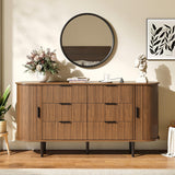 BVIUNTWO Fluted 6 Drawer Dresser, 63" Wide Modern Chest of Drawers with Metal Handle, Curved Edge Design, Wood Storage Credenza Cabinet for Bedroom,Living Room, Brown BVIUNTWO