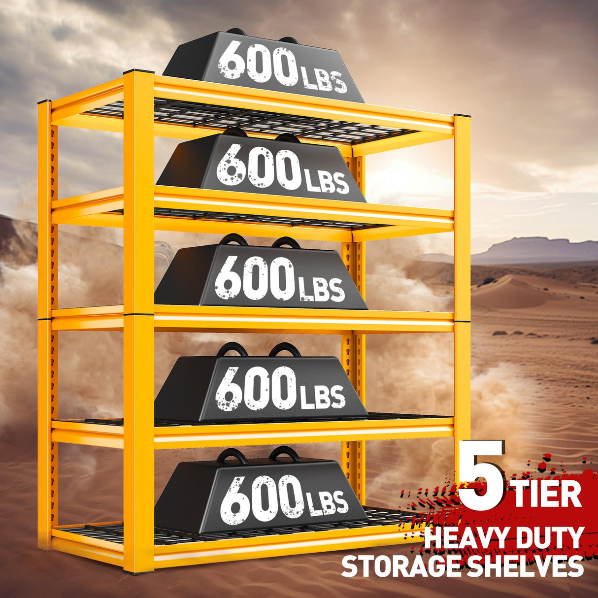 REIBII Garage Shelving Load 3000LBS, 5-Tier Storage Shelves, Adjustable Heavy Duty Metal Shelving Unit for Pantry, Basement, Warehouse, 72" H x 36" W x 16" D H, 3PC REIBII