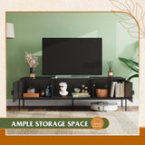 WLIVE Modern TV Stand for 65 Inch TV, Mid Century Entainment Center with Storage, TV Console with Open Shelf and 2 Cabinets for Bedroom and Living Room, TV Cabinet with Metal Legs, Black WLIVE