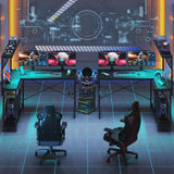 Bestier L Shaped Gaming Desk with Power Outlets, 51 inch Large LED Computer Desk Reversible Corner Desk with 4 Tiers Storage Shelves, Gamer Desk with Headset Hooks and Cup Holder, Carbon Fiber Black Bestier