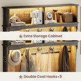 MDGC Farmhouse Hall Tree with Cushioned Bench and Shoe Storage for Mudroom, Hallway, Living Room,4-in-1 Entryway Bench with LED Lights,Motion Sensor,Coat Rack and 3 Drawers,Dark Rustic Oak MDGC