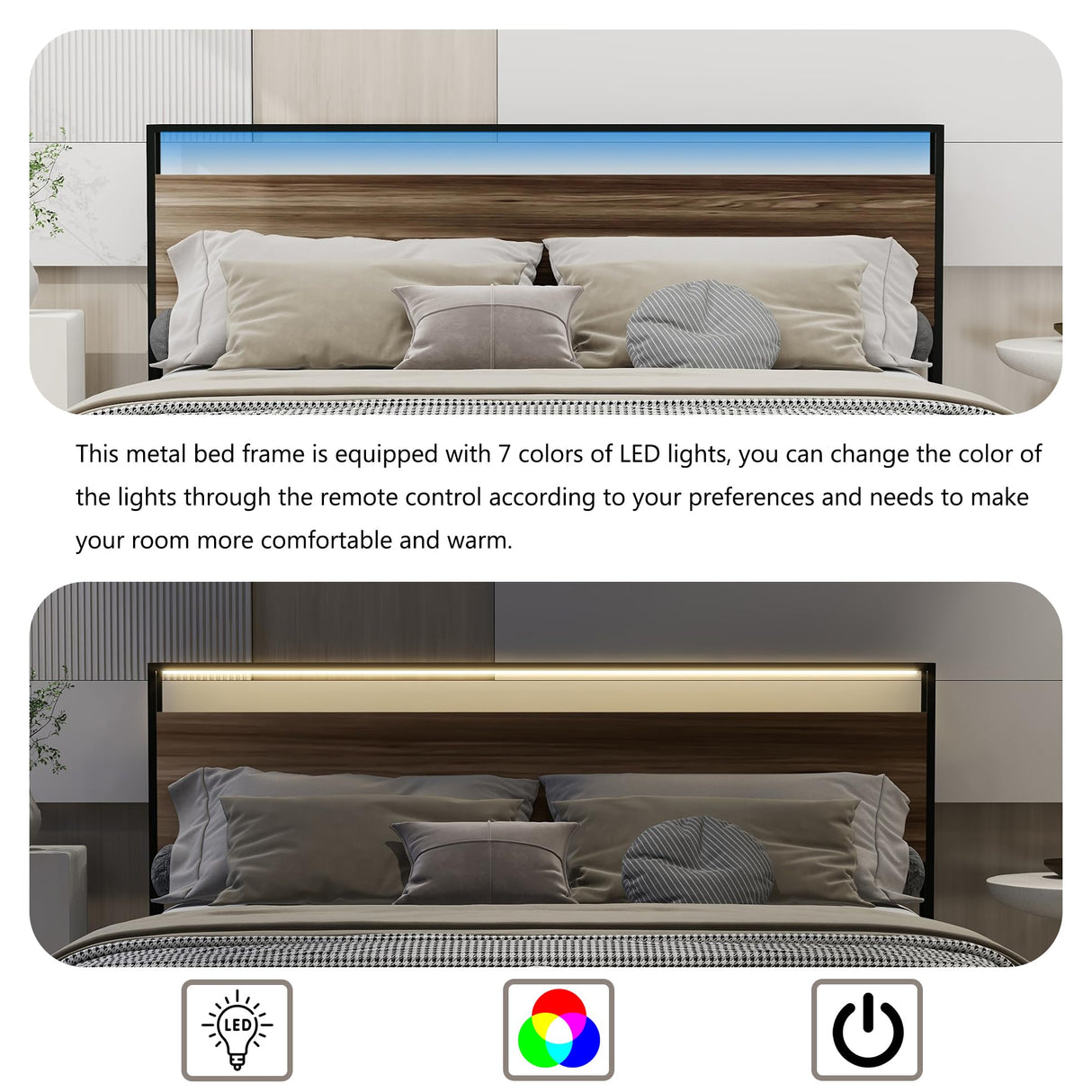 Tuconia Grey King Bed Frame with LED Lights, Storage Headboard & Built-In Charging Station Tuconia