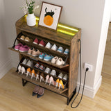 HAIOOU Shoe Storage Cabinet, Industrial Shoe Cabinet with 2 Flip Drawers, Farmhouse Slim Narrow Freestanding Wood Shoe Rack Storage Organizer for Entryway,Foyer,Hallway(Rustic Brown) HAIOOU