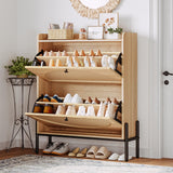 IRONCK Shoe Cabinet Storage with 2 Flip Drawers, Free Standing Wooden Shoe Storage Organizer Cabinet with Rattan Doors for Entryway, Narrow Shoe Rack Cabinet, Oak IRONCK