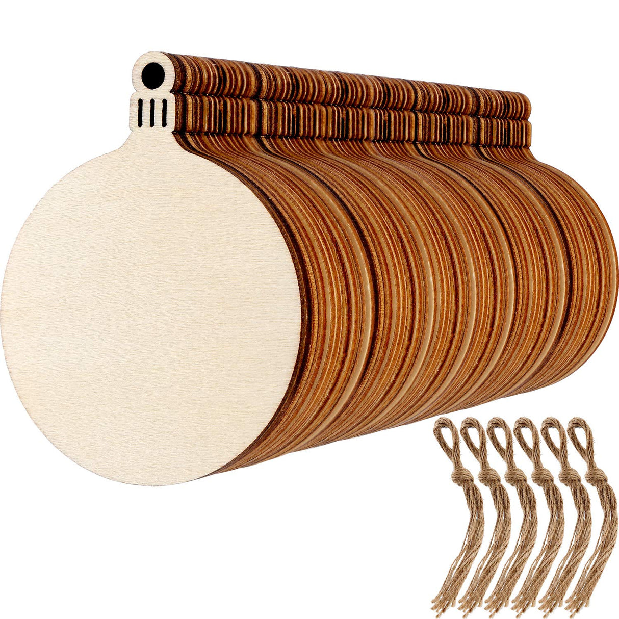 Blulu 60 Pieces Christmas Wooden Ornaments Round Wood Slices Snowflake Angel Shape with Cords for DIY Crafts New Year Christmas Tree Pendant Ornaments Blulu