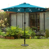 Sunnyglade 9' Solar LED Lighted Patio Umbrella with 8 Ribs/Tilt Adjustment and Crank Lift System (Teal Blue) Sunnyglade