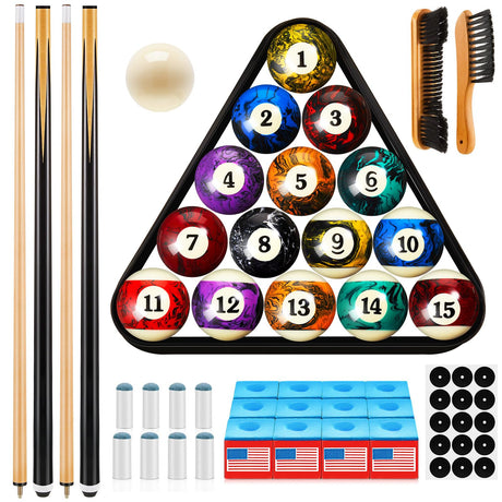 Outus 71pcs Pools Table Accessories Billiards Balls with Triangle Stand Pool Cue Chalks Cue Spot Sticker Brush(Dark Marble Style Balls) Outus