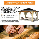 GARTOO 13’x15’ Patio Wooden Gazebo, Galvanized Steel Roof Gazebo with Privacy Curtains and Netting, Double Vented Roof Hardtop Gazebo for Garden, GARTOO