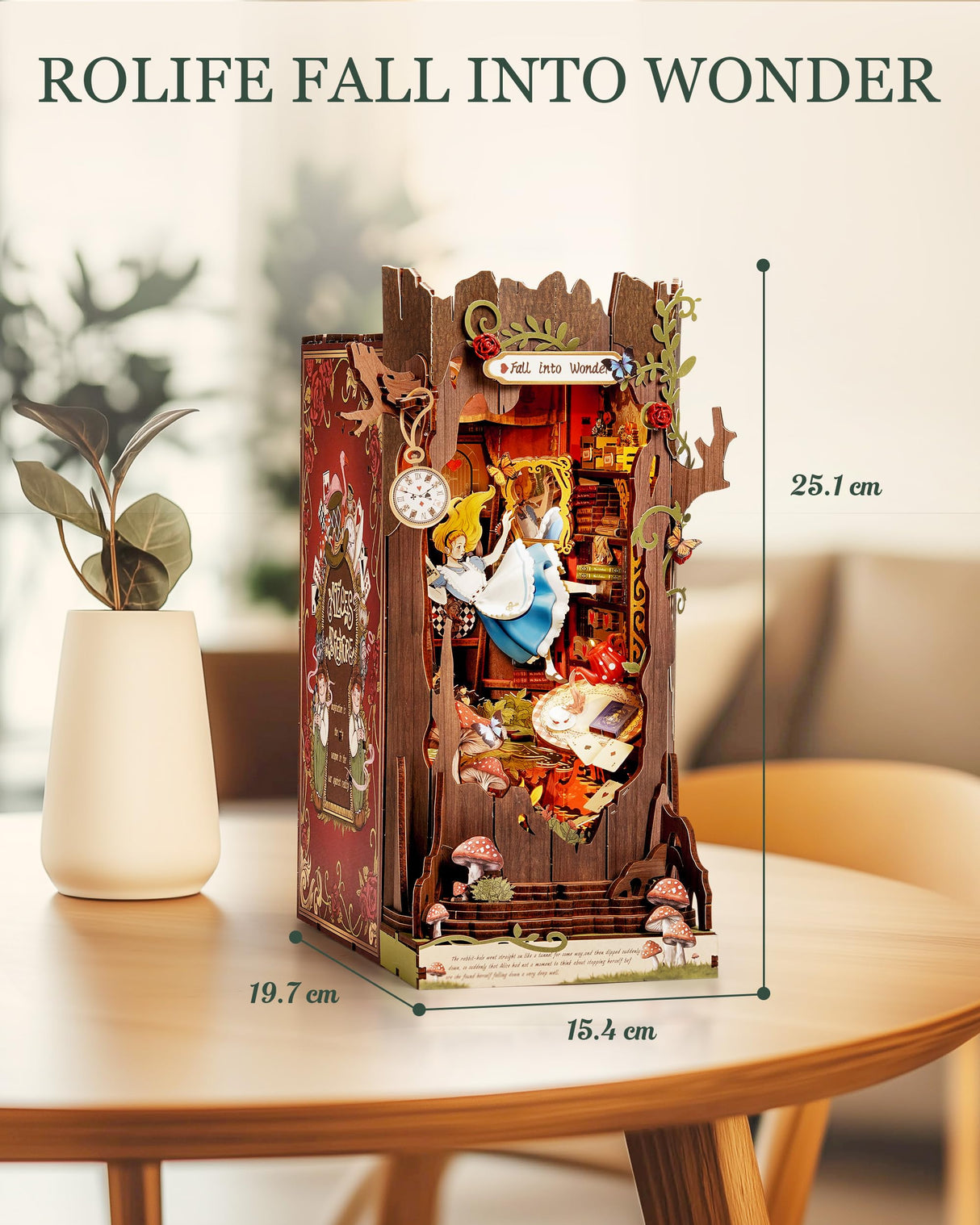 Rolife DIY Book Nook Kits Fall into Wonder, Fairy Tale Bookend Wooden 3D Puzzles for Bookshelf Decor, DIY Miniature House Building Kit for Adults, DIY Crafts/Surprised Gifts for Teens & Book Lovers Rolife