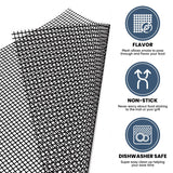 TingeVer - Set of 5 Non Stick BBQ Grill Mesh, Heavy Duty, Mesh Grill Mat + Tong + Code QR with 30 Recipes, Easy to Clean, Works on Gas, Charcoal, Electric Grill TingeVer