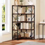 YITAHOME Corner Bookshelf, Industrial Corner Shelf 5 Tier Bookcase, Large Display Rack Storage for Bedroom, Living Room, Home Office,Rustic Brown YITAHOME