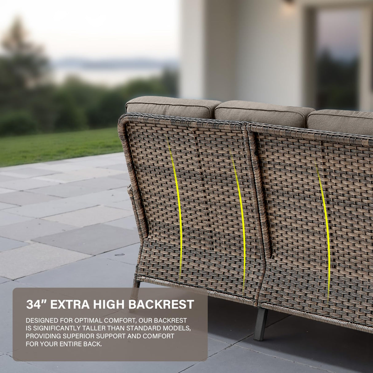 Belord 8 Pieces Patio Conversation Set with 43” Propane Fire Pit Table, Outdoor Sectional Furniture Sofa Set with Removable Gray Cushions for Patio Deck Backyard Brown Belord