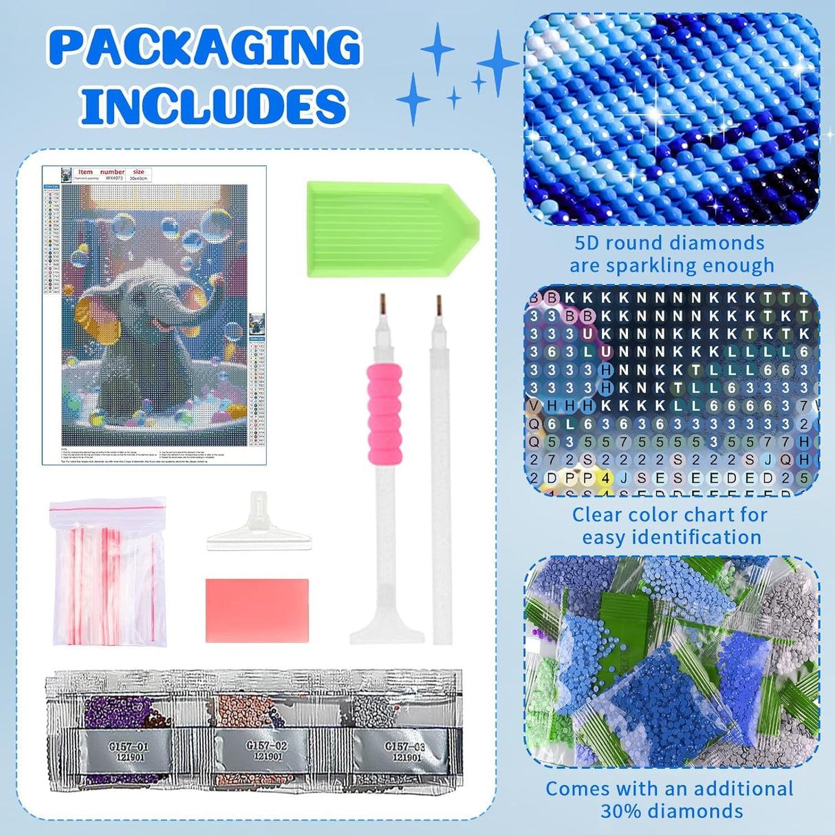 RICUVED Diamond Painting Kits for Adults, Elephant Diamond Art Kits 5D Animal Diamond Art Kits for Beginner, Diamond Dots Painting Full Round Drill Art and Crafts for Home Wall Decor 12x16 Inch RICUVED