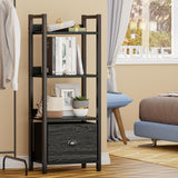 Furologee 4 Tier Bookshelf with Drawer, Small Narrow Bookcase, Wood and Metal Standing Shelf Unit, Industrial Display Storage Shelves Organizer for Bedroom, Living Room, Entryway, Black Furologee