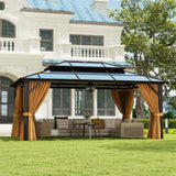 Aoxun 12'x16' Hardtop Gazebo, Aluminum Frame Permanent Pavilion with Curtains and Netting, Outdoor Polycarbonate Double Roof Canopy, Designed for Garden, Lawns, Patio Aoxun