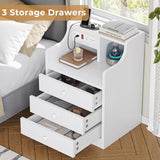 ADORNEVE Nightstand with Charging Station,White Night Stand with Hutch,Bedside Table with Drawers,Bed Side Table with Storage ADORNEVE