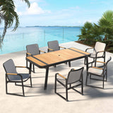 EAST OAK Signature 7 Pieces Outdoor Dining Set, Patio Furniture Set with Finest Teak Wood, Powder-Coated Aluminum Frame Table,Patio Dining Set for Garden,Backyard and Porch, Dark Grey EAST OAK