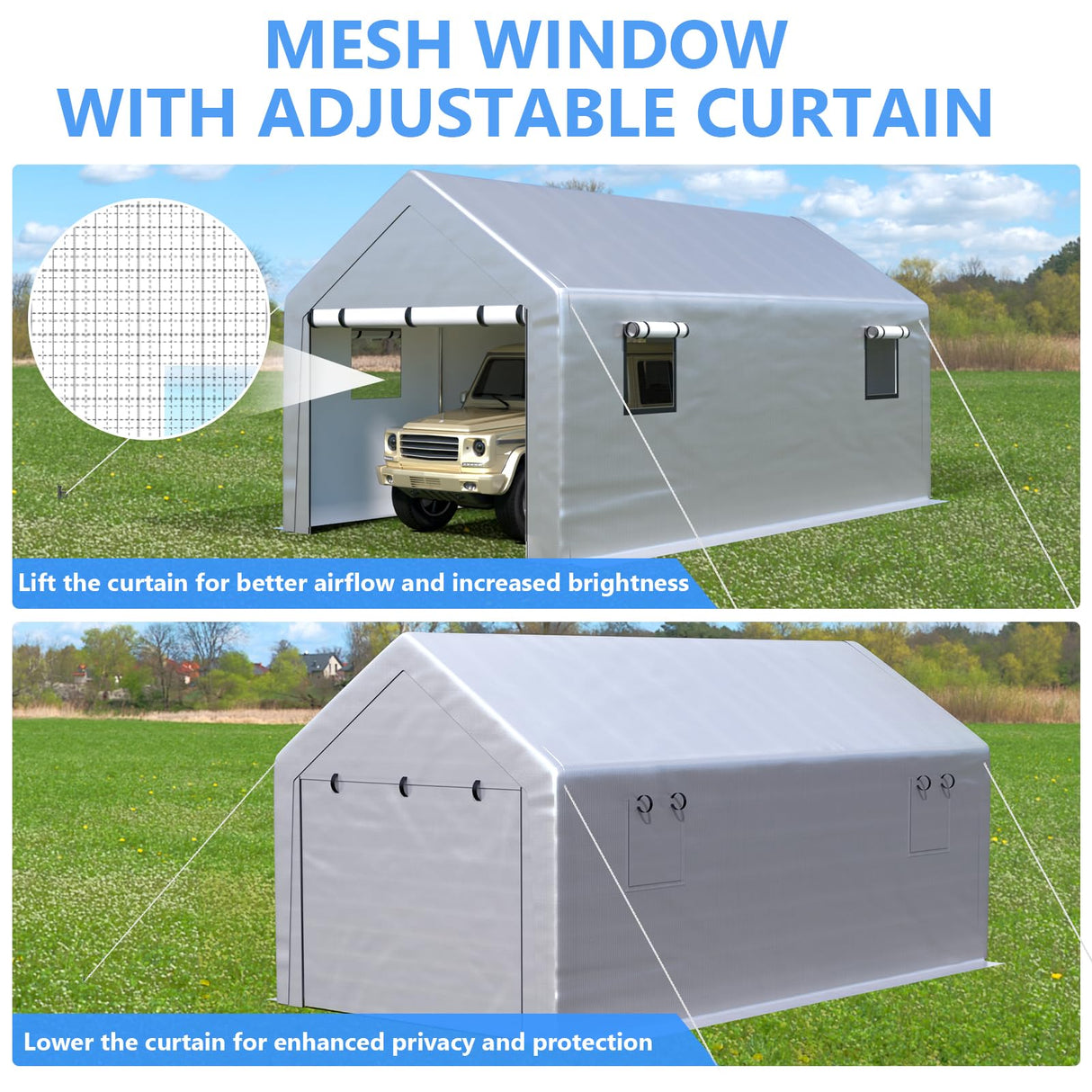 Jocoevol Carport 10x20 ft Heavy Duty with Roll-up Windows, Portable Garage with Removable Sidewalls & Doors, Car Canopy with Sandbags All-Season Tarp for Car Boat Truck Motorcycle Jocoevol