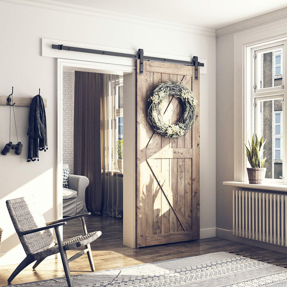 SMARTSTANDARD 6.8FT Barn Door Hardware Kit, Sliding Barn Door Track -Smoothly and Quietly -Easy to Install -Includes Step-by-Step Installation Instruction Fit 40" Wide Door Panel (J Shape Hanger) SMARTSTANDARD