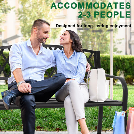 50-Inch Garden Bench,Park Outdoor Bench Metal Bench Clearance Yard Porch Chair with Steel Frame Outdoor Furniture for Backyard Entryway Deck Lawn, Black FDW