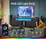 Huuger 70.9 Inch LED TV Stand Dresser with Power Outlets, USB-C Port and LED Lights, 10 Fabric Drawer Dresser for Bedroom, Long Entertainment Center for 75, 80 Inch TV, Open Shelves, PU Leather, Black Huuger