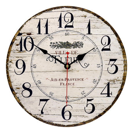 Toudorp 14 Inch Wall Clock Wooden French Country Style Silent Wall Clock Battery Operated Non Ticking Quality Round Quartz Wall Clocks Easy to Read Home Decorative Vintage Wall Clock Toudorp