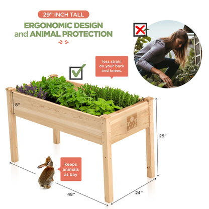 Raised Garden Bed With Legs 48x24x30" - Natural Cedar Wood Elevated Planter Box with Bed Liner for Flowers, Veggies, Herbs. Space Saver for Outdoor Patio, Deck, Balcony, Backyard. 200lb Capacity