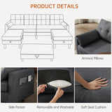 Convertible Sectional Sleeper Sofa with Storages, 100" U Shaped 4 Seater Couch with 2 Movable Ottomans and 1 Ottoman Bench Polyester Fibre for Living Room, Dark Grey Soscana